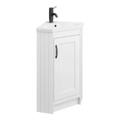 Chatsworth Traditional White Corner Vanity Unit With Matt Black Handle