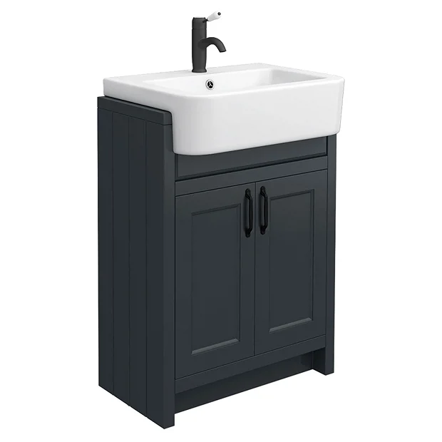 Chatsworth Traditional Graphite Semi-Recessed Vanity Unit W. Matt Black Handles + Toilet Package 5 Chatsworth Traditional Graphite Semi-Recessed Vanity Unit W. Matt Black Handles + Toilet Package - Image 3