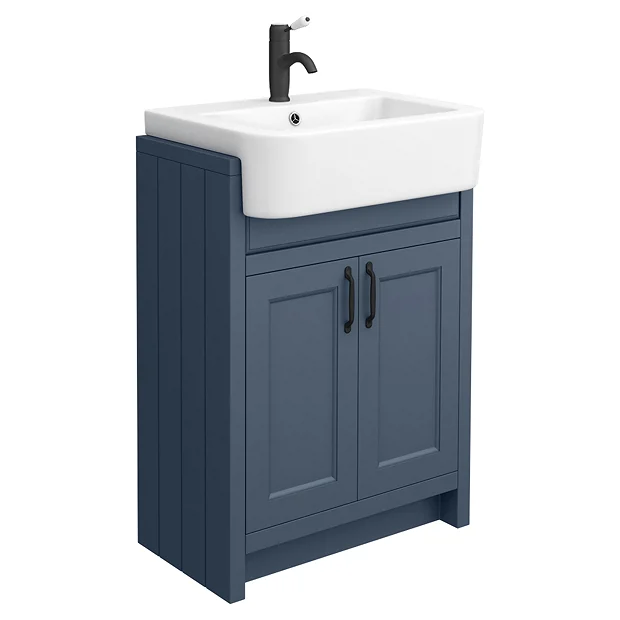Chatsworth Traditional Blue Semi-Recessed Vanity Unit W. Matt Black Handles + Toilet Package 5 Chatsworth Traditional Blue Semi-Recessed Vanity Unit W. Matt Black Handles + Toilet Package - Image 3