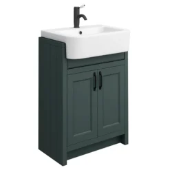 Chatsworth Traditional Green Semi-Recessed Vanity Unit W. Matt Black Handles + Toilet Package -Duravit Bathroom Shop csr6wcgrnmb d1