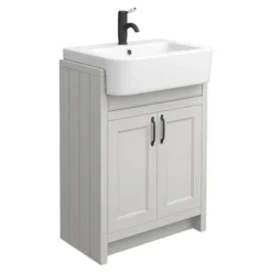 Chatsworth Traditional Grey Semi-Recessed Vanity Unit W. Matt Black Handles + Toilet Package -Duravit Bathroom Shop csr6wcgrymbd1