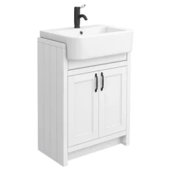 Chatsworth Traditional White Semi-Recessed Vanity Unit W. Matt Black Handles + Toilet Package -Duravit Bathroom Shop csr6wcwhtmb n d1