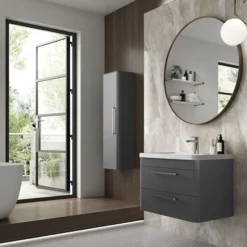 Hudson Reed Solar 350mm Wall Hung Tall Unit - Cool Grey