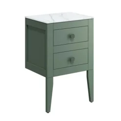 Crosswater Canvass Sage Green 485mm Double Drawer Unit With Carrara Marble Effect Worktop -Duravit Bathroom Shop cv485wlsgr l1
