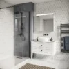 Crosswater Canvass White Gloss 900mm Double Drawer Unit With Carrara Marble Effect Worktop -Duravit Bathroom Shop cv900wlwg d4