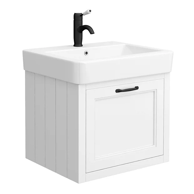 Chatsworth Traditional White Wall Hung Vanity - 560mm Wide With Matt Black Handle 4 Chatsworth Traditional White Wall Hung Vanity - 560mm Wide With Matt Black Handle - Image 2