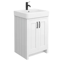 Chatsworth Traditional White Double Basin Vanity + Cupboard Combination Unit With Matt Black Handles -Duravit Bathroom Shop cwht142pkmbd2