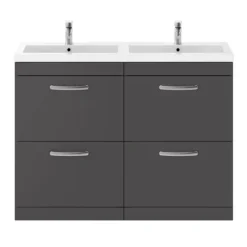 Brooklyn 1205mm Gloss Grey Double Basin 4 Drawer Vanity Unit