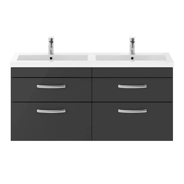 Brooklyn 1205mm Gloss Grey Wall Hung Double Basin Vanity Unit 5 Brooklyn 1205mm Gloss Grey Wall Hung Double Basin Vanity Unit - Image 3