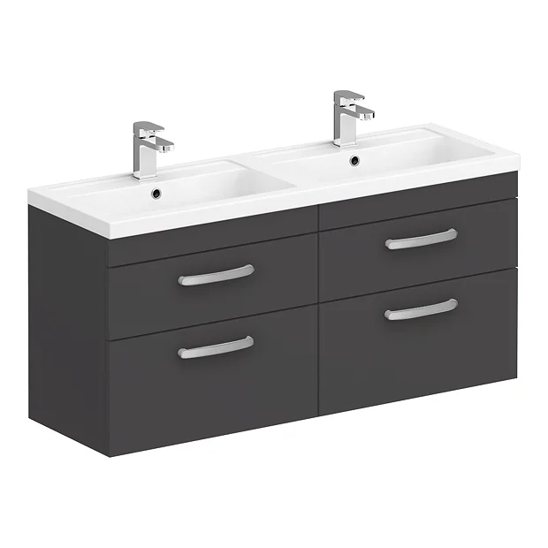Brooklyn 1205mm Gloss Grey Wall Hung Double Basin Vanity Unit 4 Brooklyn 1205mm Gloss Grey Wall Hung Double Basin Vanity Unit - Image 2