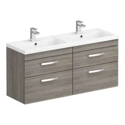 Brooklyn 1205mm Grey Avola Wall Hung Double Basin Vanity Unit -Duravit Bathroom Shop dbwh12gry lrg01