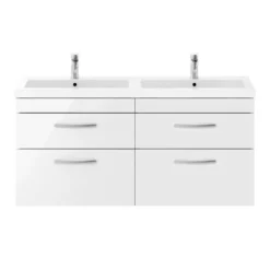 Brooklyn 1205mm White Gloss Wall Hung Double Basin Vanity Unit -Duravit Bathroom Shop dbwh12wht d1