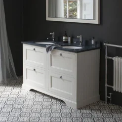 Burlington 130 4-Drawer Vanity Unit & Minerva Worktop With Double Basin - Classic Grey -Duravit Bathroom Shop fc10gbc12 d2