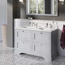 Burlington 130 4-Drawer Vanity Unit & Minerva Worktop With Double Basin - Classic Grey