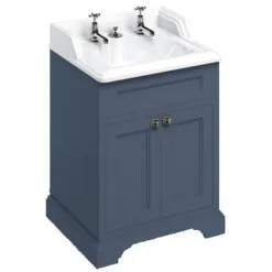 Burlington 65 2-Door Vanity Unit & Classic Invisible Overflow/Waste Basin (Blue - 2 Tap Hole)