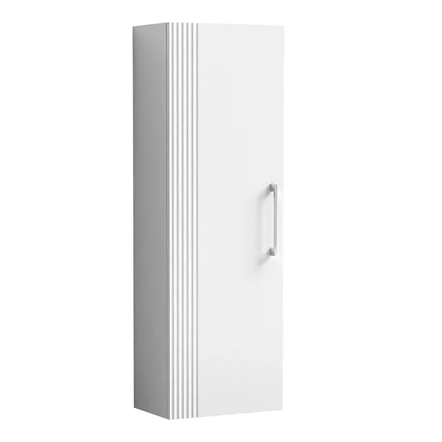 Roxbury Deco Fluted White Wall Hung Tall Storage Cabinet With Chrome Handle 3 Roxbury Deco Fluted White Wall Hung Tall Storage Cabinet With Chrome Handle