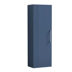 Roxbury Deco Fluted Blue Wall Hung Tall Storage Cabinet With Chrome Handle