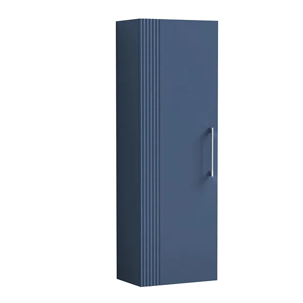Roxbury Deco Fluted Blue Wall Hung Tall Storage Cabinet With Chrome Handle 3 Roxbury Deco Fluted Blue Wall Hung Tall Storage Cabinet With Chrome Handle