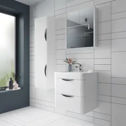 Monza Wall Mounted Tall Cupboard (Gloss White With Chrome Handles - W350 X D250mm) -Duravit Bathroom Shop fpa009 d3