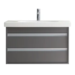 Duravit Ketho 800mm 2-Drawer Wall Mounted Vanity Unit With D-Code Basin - Graphite Matt