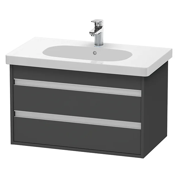 Duravit Ketho 800mm 2-Drawer Wall Mounted Vanity Unit With D-Code Basin - Graphite Matt 4 Duravit Ketho 800mm 2-Drawer Wall Mounted Vanity Unit With D-Code Basin - Graphite Matt - Image 2
