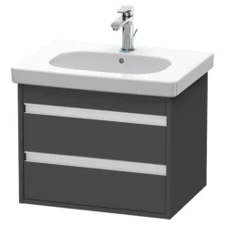 Duravit Ketho 600mm 2-Drawer Wall Mounted Vanity Unit With D-Code Basin - Graphite Matt