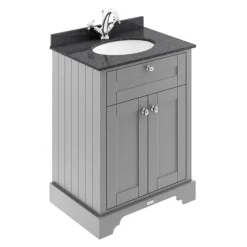 Old London 600mm Cabinet & Single Bowl Black Marble Top - Storm Grey