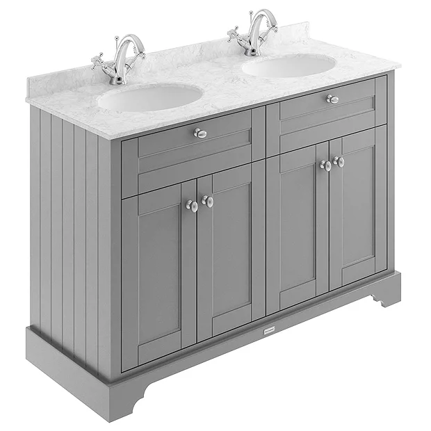 Old London 1200mm Cabinet & Double Bowl Grey Marble Top - Storm Grey 4 Old London 1200mm Cabinet & Double Bowl Grey Marble Top - Storm Grey - Image 2