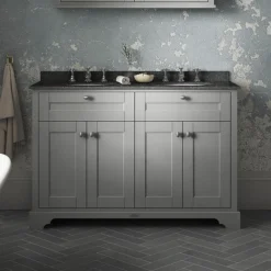 Old London 1200mm Cabinet & Double Bowl Black Marble Top - Storm Grey -Duravit Bathroom Shop lof266 d1