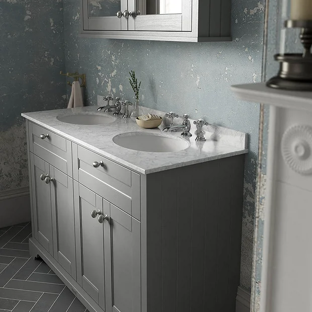 Old London 1200mm Cabinet & Double Bowl Grey Marble Top - Storm Grey 6 Old London 1200mm Cabinet & Double Bowl Grey Marble Top - Storm Grey - Image 4