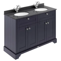 Old London 1200mm Cabinet & Double Bowl Black Marble Top - Twilight Blue