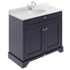Old London 1000mm Cabinet & Single Bowl Grey Marble Top - Twilight Blue