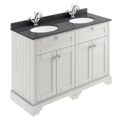 Old London 1200mm Cabinet & Double Bowl Black Marble Top - Timeless Sand
