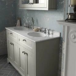 Old London 1200mm Cabinet & Double Bowl Grey Marble Top - Timeless Sand