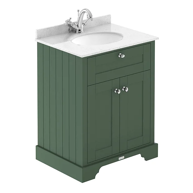 Old London 600mm Cabinet & Single Bowl White Marble Top - Hunter Green 3 Old London 600mm Cabinet & Single Bowl White Marble Top - Hunter Green