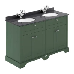 Old London 1200mm Cabinet & Double Bowl Black Marble Top - Hunter Green