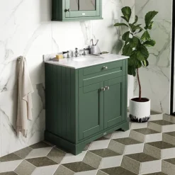 Old London 1000mm Cabinet & Single Bowl Grey Marble Top - Hunter Green -Duravit Bathroom Shop lof878 d2