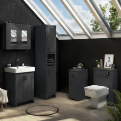 Chatsworth Graphite 2-Door Mirror Cabinet - 690mm Wide With Matt Black Handles -Duravit Bathroom Shop mcabblkmbd1