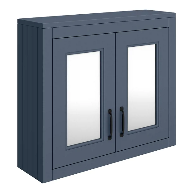 Chatsworth Blue 2-Door Mirror Cabinet - 690mm Wide With Matt Black Handles 3 Chatsworth Blue 2-Door Mirror Cabinet - 690mm Wide With Matt Black Handles