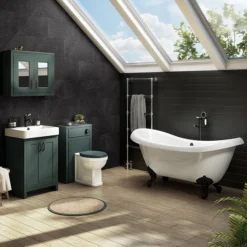 Chatsworth Green 2-Door Mirror Cabinet - 690mm Wide With Matt Black Handles -Duravit Bathroom Shop mcabgrnmb d1