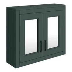 Chatsworth Green 2-Door Mirror Cabinet - 690mm Wide With Matt Black Handles