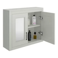 Chatsworth Grey 2-Door Mirror Cabinet - 690mm Wide With Matt Black Handles -Duravit Bathroom Shop mcabgrymb d1