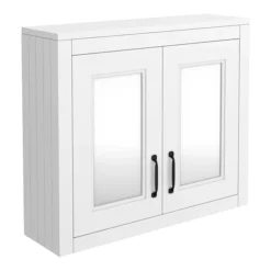 Chatsworth White 2-Door Mirror Cabinet - 690mm Wide With Matt Black Handles