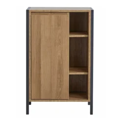 Milan Industrial Matt Black Framed Open Shelf Bathroom Storage Unit - Wood Effect -Duravit Bathroom Shop mil352m d1