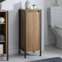 Milan Industrial Matt Black Framed 1-Door Bathroom Storage Unit - Wood Effect 11 Milan Industrial Matt Black Framed 1-Door Bathroom Storage Unit - Wood Effect -Duravit Bathroom Shop mil353md2