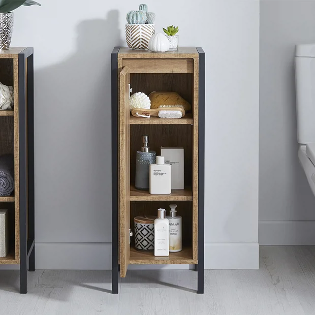 Milan Industrial Matt Black Framed 1-Door Bathroom Storage Unit - Wood Effect 7 Milan Industrial Matt Black Framed 1-Door Bathroom Storage Unit - Wood Effect - Image 5