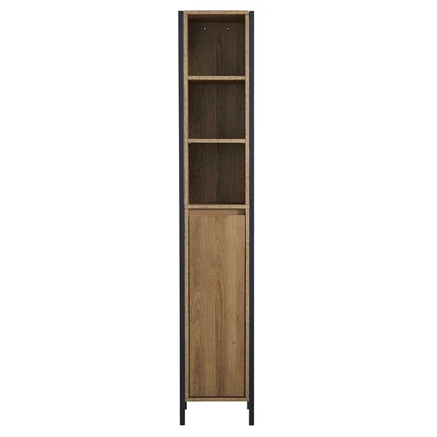 Milan Industrial Matt Black Framed Tall Bathroom Storage Unit - Wood Effect 5 Milan Industrial Matt Black Framed Tall Bathroom Storage Unit - Wood Effect - Image 3