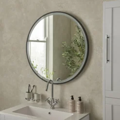 Heritage Newick Black 800mm Illuminated Circular Mirror With Demister Pad