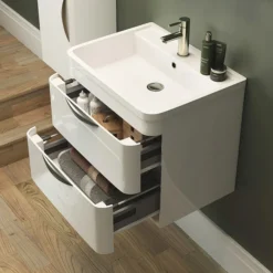 Monza Wall Hung 2 Drawer Vanity Unit W. Chrome Handles W800 X D450mm -Duravit Bathroom Shop monzawallhung2drawervanityunitwithbasinw800xd445mmnd1