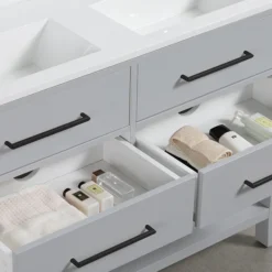 Montrose 1200mm Dove Grey Double Basin Vanity Unit With Matt Black Handles And Slatted Shelf -Duravit Bathroom Shop mt12vdgm d1